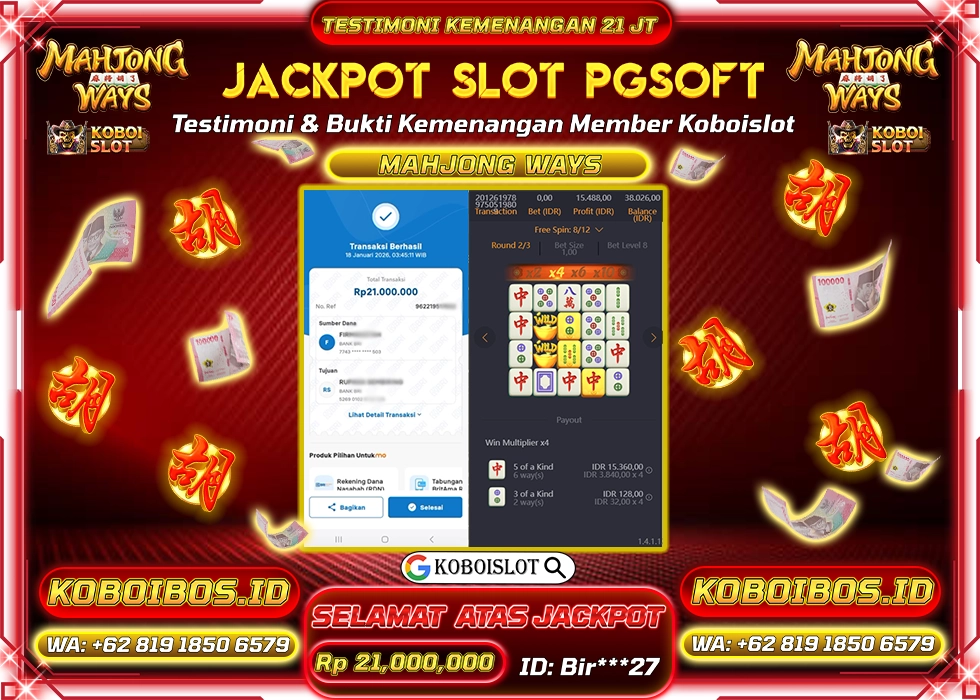 BUKTI KEMENANGAN ID Bir***27 SLOT GACOR MAHJONG WAYS 1 Rp21.000.000,- LUNAS